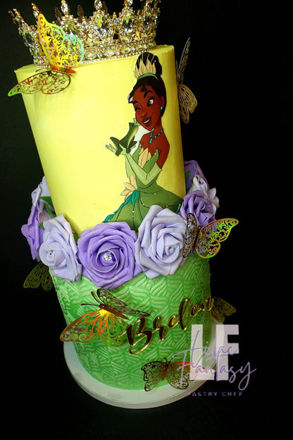 Two tier 6-8-inch cake princess Tiana themed baked by pastry chef Lilac