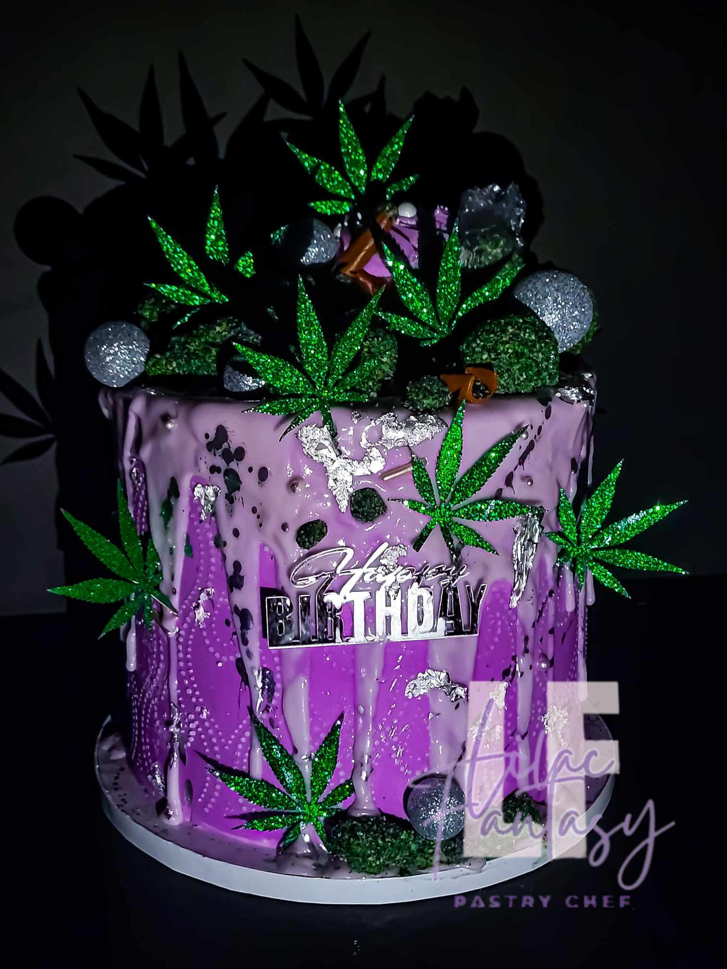 8-inch Weed themed custom cake baked by pastry chef Lilac