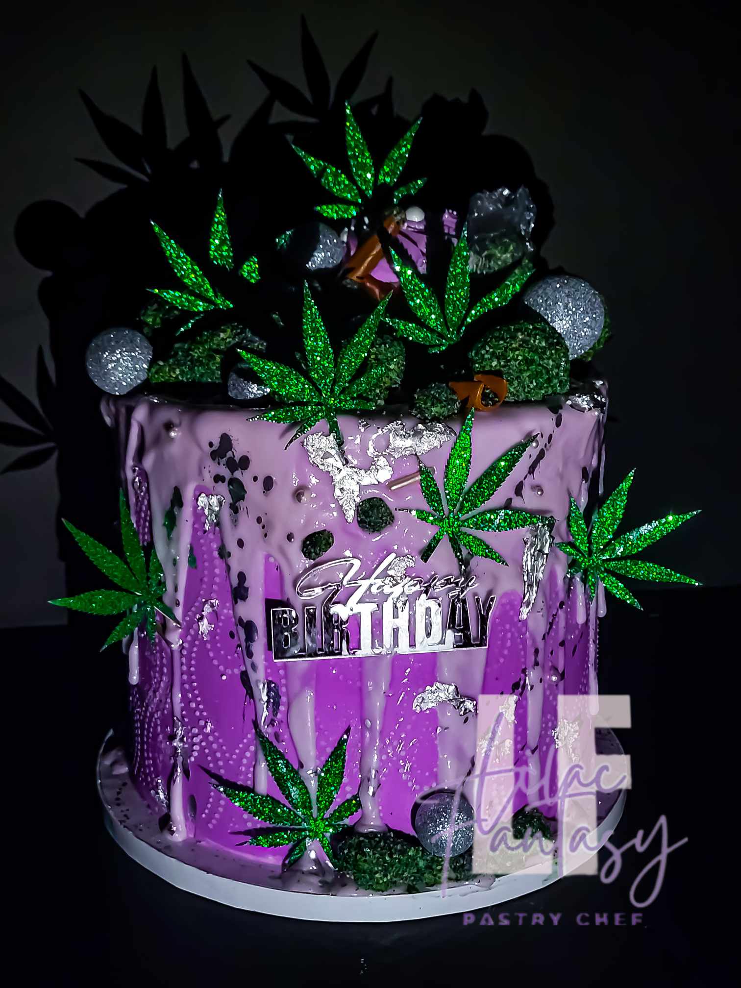 8-inch Weed themed custom cake baked by pastry chef Lilac