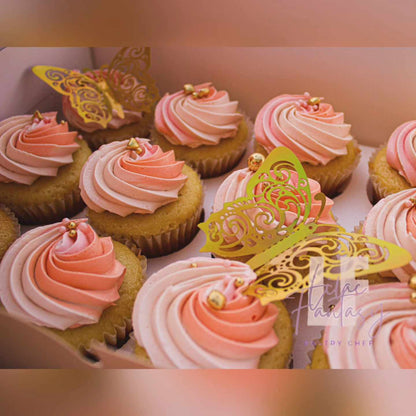 Dozen custom pink cupcakes baked by pastry chef Lilac