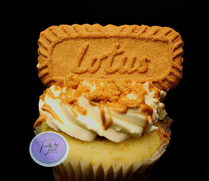 Custom cupcake with a lotus biscuit on top by pastry chef Lilac